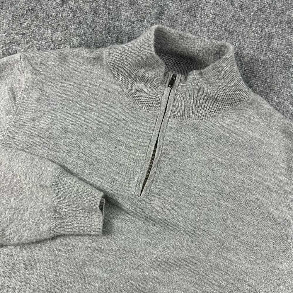Christian‎ Lacroix Sweater Mens XL Gray Extrafine Merino Wool Quarter Zip